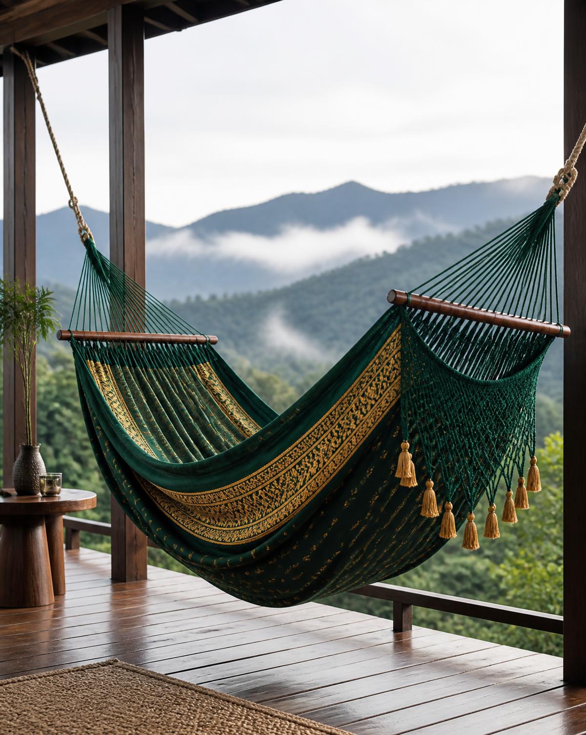 Limited edition emerald hammock woven by Kogui artisans
