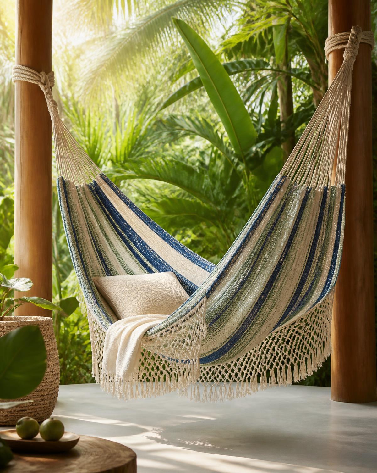 Handwoven natural cotton classic hammock by Arhuaco artisans